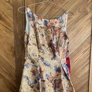 adrianna papell gold floral flare dress, size 4
